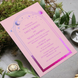 Carte D'accompagnement Céleste rose violet budget QR Code RSVP Mariage