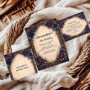 Carte De Remerciements Célébration d'anniversaire florale gothique violet