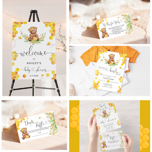 Petite invitation au baby shower d'ours miel