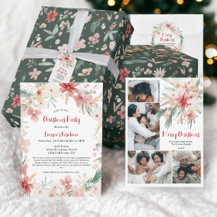 Papier Cadeau Elégant vert Aquarelle douce Fleur Noël