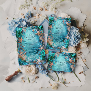 Cartons Réponse Mariage Océan Étoile de Mer Turquoise