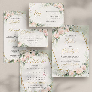 Invitation Boho rose rousse roses et eucalyptus nous faisons 