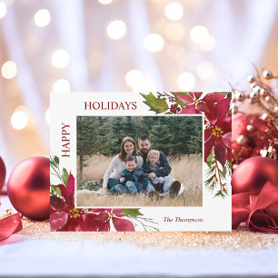 Sticker Rond Élégant Rouge Poinsettia Noël Joyeux Fêtes