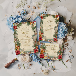 Carte De Remerciements Mariage Tropical Hibiscus Coquillage
