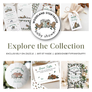 Invitation Tout En Un Woodland Animaux Livres pour le Baby shower