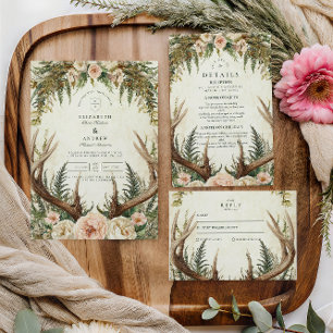 Invitation Rustique Antler Woodland Floral Mariage