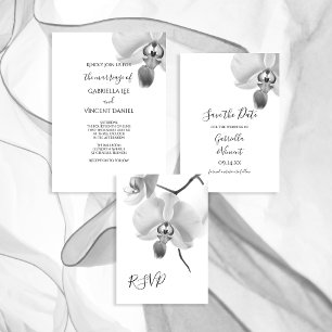 Invitation Mariage d'orchidées noires et blanches