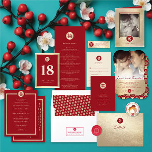 Invitation Cercle double bonheur Mariage chinois bilingue
