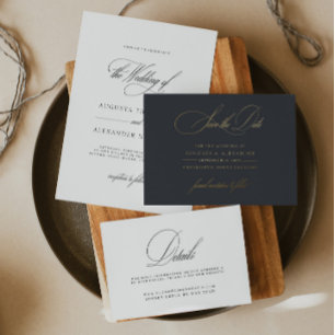 Carte Postale De Vacances En Aluminium Elégant Dark Navy Grey Enregistrer la date