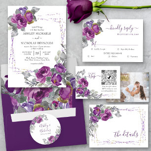 Carte D'accompagnement Photo en ligne RSVP QR Code Mariage violet Floral