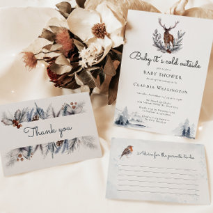 Carte Conseil Hiver Bois Animaux Baby shower d'aquarelle