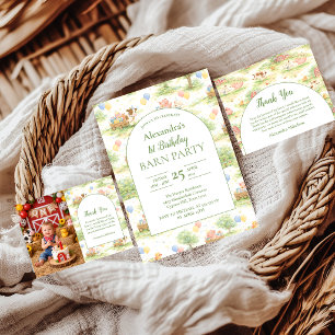 Carte De Remerciements Animaux de la Ferme Pastel Photo Fête de la Grange