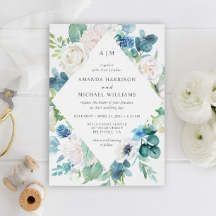 Invitation Sage Vert Pale Bleu Blanc Floral Couples Douche