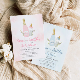 Invitation Baby shower fille Bouteilles Poppin