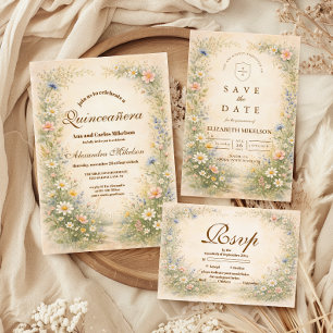 Save The Date Rouge-gêne Prairie de Fleurs de Quinceañera