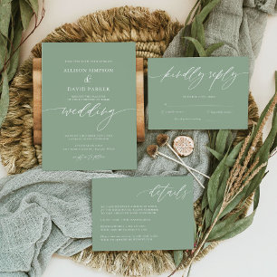 Invitations minimalistes de mariage vert Sage