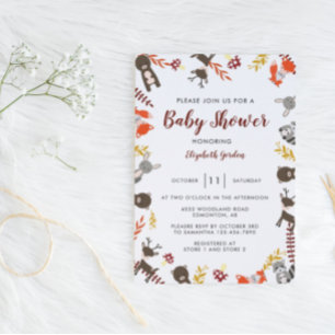Invitation Bois Baby shower mignon Animaux forestiers Neutres