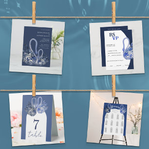 Invitation Elégant Beau Cygne Dans Mariage Bleu Marine