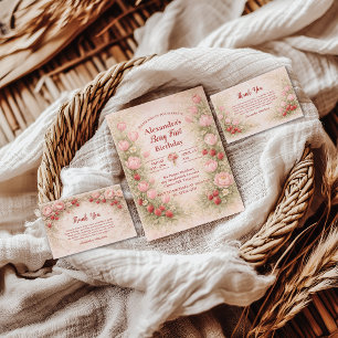 Serviette En Papier Thème floral vintage fraise pour 1er anniversaire