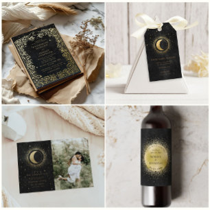 Invitation En Aluminium Mariage céleste de minuit noir étoiles lune