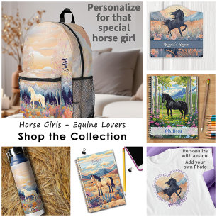 T-shirt Cheval Girl personnalisées Black Wild Stallion Flo