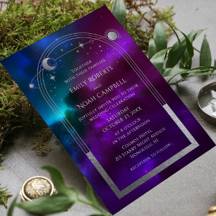 Invitation Tout En Un Cosmologique violet Turquoise argent Mariage de lu