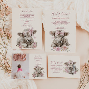 Assiettes En Carton Fille rose Floral Highland Vache 1er anniversaire