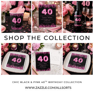 Dessous-de-verre Carré En Papier 40e anniversaire Black Pink Balloons Parties scint