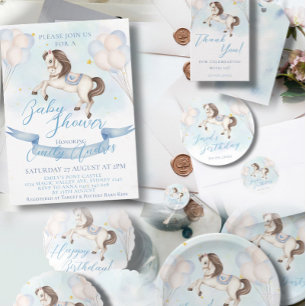 Invitation Fairytale Pony Stars Blue Balloons Baby shower