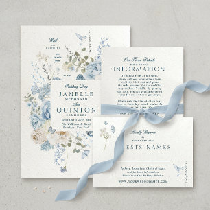 Invitation Florales d'hiver Mariage classique QR CODE RSVP