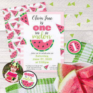Sticker Rond One in a Melon Watermelon 1er Anniversaire Fête Fa