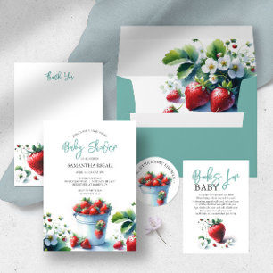 Cute Aquarelle Fraise Bébé Douche Invitations