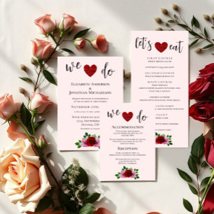 Carte D'accompagnement Détails du Mariage Roses rouges et roses