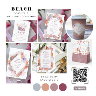 Ballotins Beach Seashells Aquarelle Côte Chic Mariage