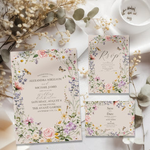Carte D'accompagnement Mariage fleur sauvage Rustic Pays