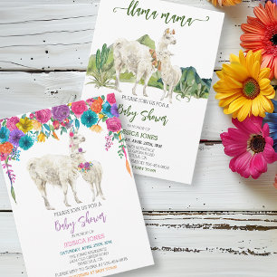 Invitation Aquarelle Llama Mama Baby shower