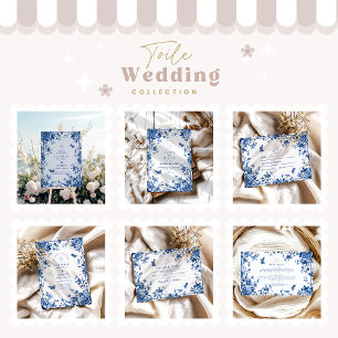 Invitation Elégant Vintage Floral Blue Toile Frame Mariage