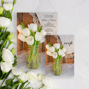 Mason Jar White Tulips Pays Grotte Mariage RSVP