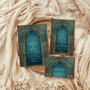 Invitation Mariage islamique sous Arche de Teal