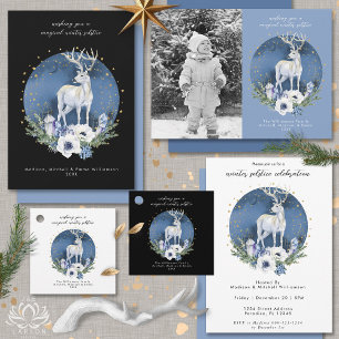 Invitation Solstice d'hiver Deer Bleu Blanc Noël