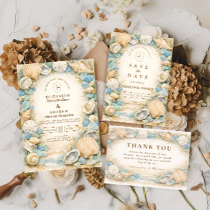 Invitation Mariage Coquillage sur le Rivage Sablonneux