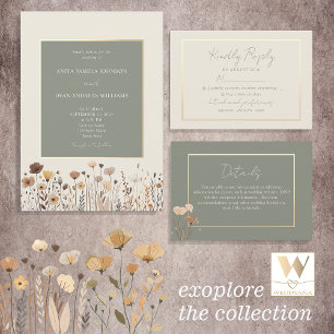 Invitation Tout En Un Mariage fleur sauvage Sage Green