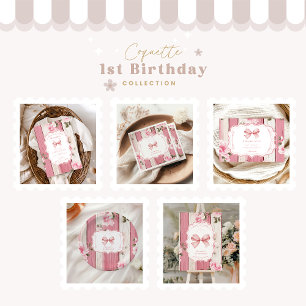 Carte De Remerciements Cute Bow Floral Fancy ONE Girl 1er anniversaire
