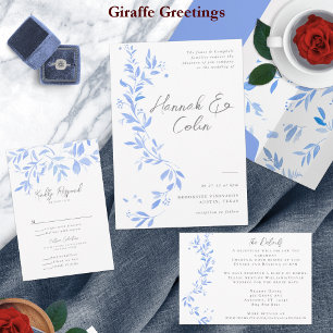 Invitation Tout En Un Porcelaine Peinte Bleue Minimale Élégante Tout En 