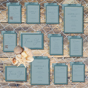 Invitation Plage moderne Abstrait Turquoise & Mariage or