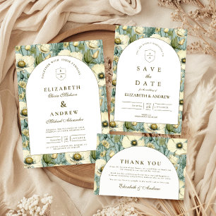 Carte De Remerciements Mariage de jardin avec arche florale bleu poussiér
