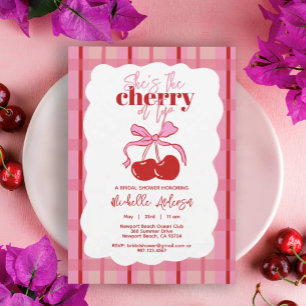 Invitation Cerise sur le dessus dessinée à la main rose rouge