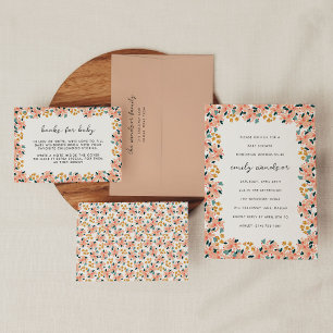 Invitation Fuchsia rose Aquarelle Baby shower de jardin fleur