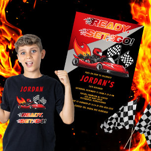 Red   Black Go Kart Racing Anniversaire Invitation