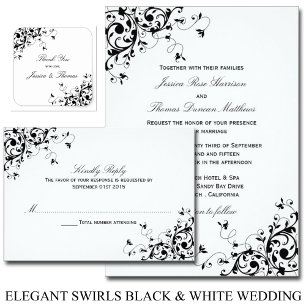 Élégantes Fils Noir & Blanc Mariage Invitations
